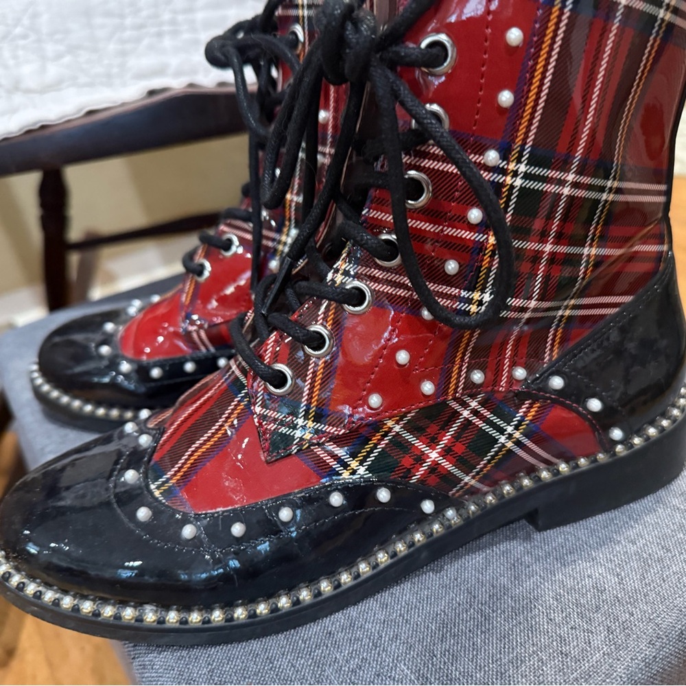 Betsey Johnson Christmas plaid boots